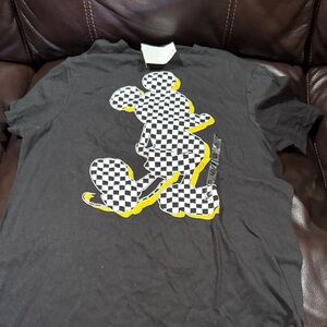 Disney Black Tee with Checkerboard Mickey and Yellow Accent